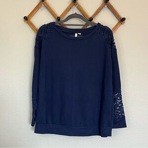 LC Lauren Conrad Navy Lace Sleeve Top